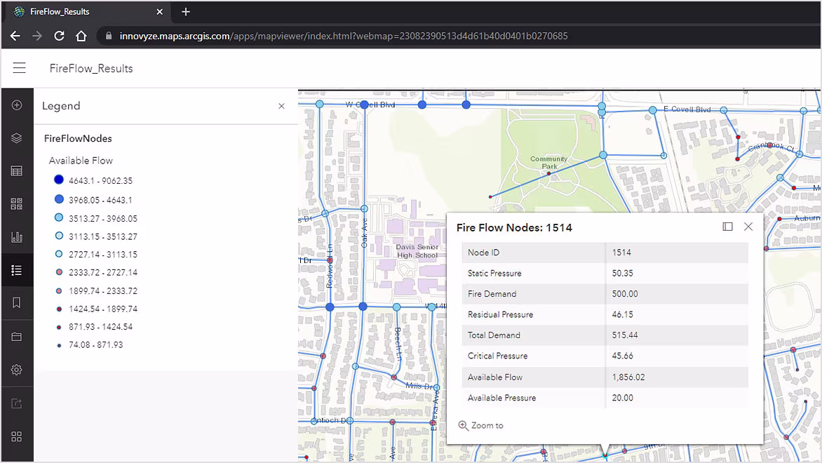 Fire flow results review within ArcGIS Online